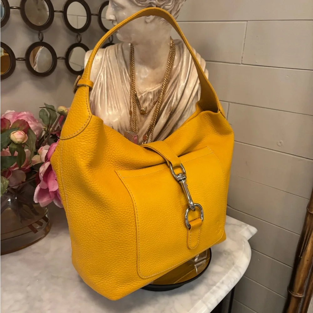 EUC COA Dooney & Bourke Yellow Leather Hobo Shoulder Bag - Picture 2 of 13